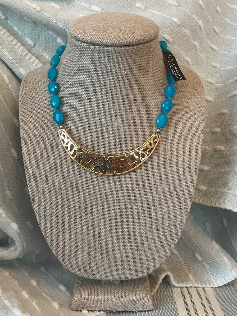 Laundry By Shelli Segal Turquoise Bead Necklace with Gold Filigree Crescent